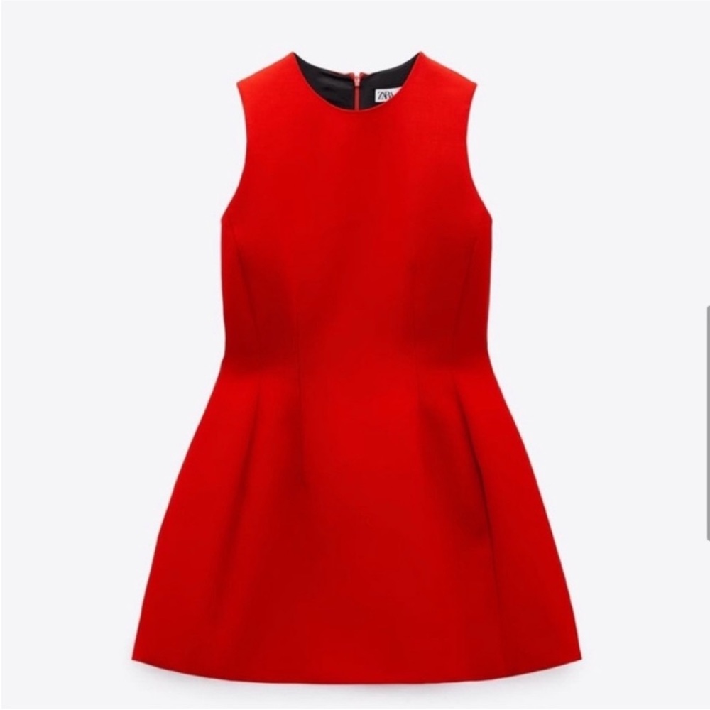 Zara red voluminous mini dress crepe material- Valentine’s Day dress - Picture 14 of 15